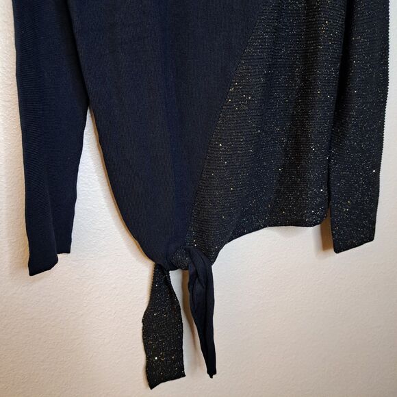 Lafayette 148 Half Metallic Sweater Silk Blend Front Knot Size S Black Gold - Picture 4 of 13